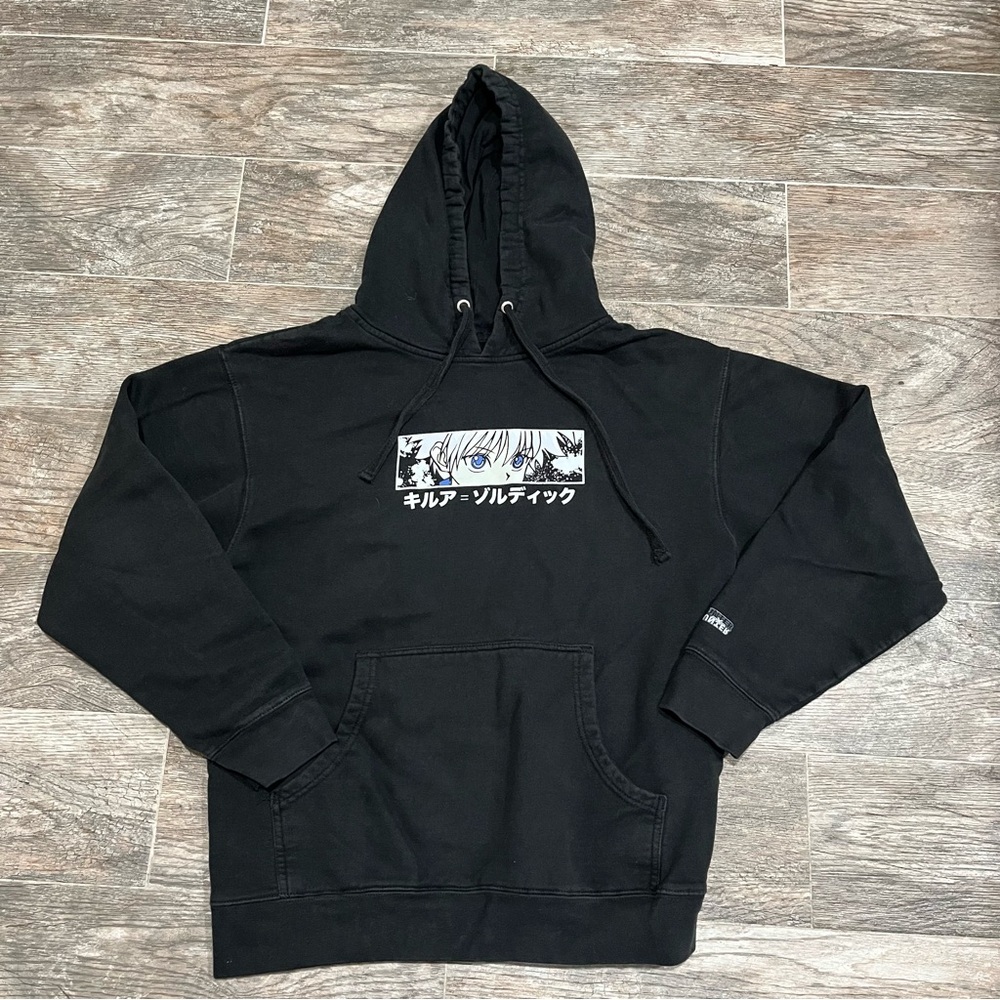 Black Graphic Pullover Hoodie with Anime Detail